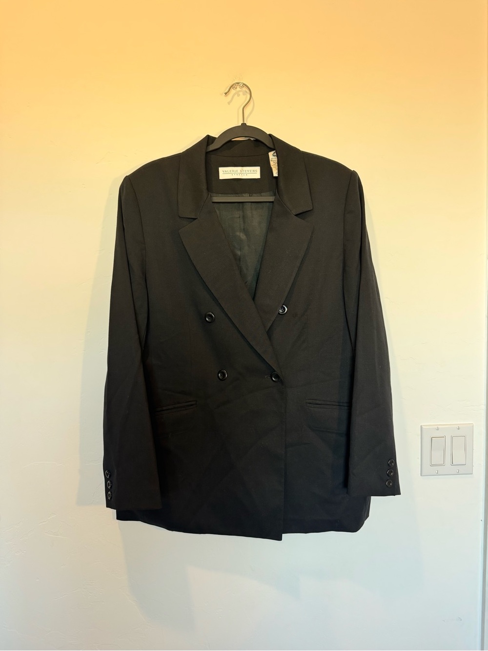 Vintage Valerie Stevens Black Wool Double-Breasted Power Blazer- Academia Office